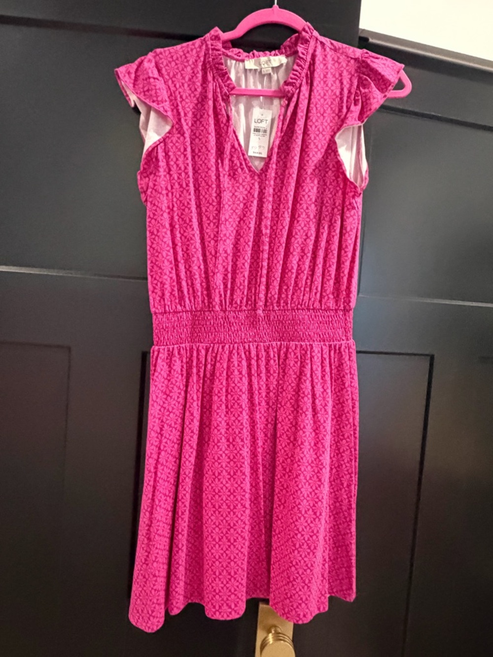LOFT Bright Fuchsia Flutter Sleeve Maxi Dress